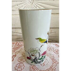 Vintage 70's Otagari Japanese Ming Garden Vase painted Bird Flowers